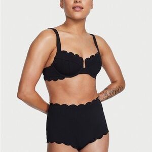 NWT Victorias Secret Black Scalloped Swim Top